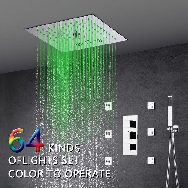 Cascada Royale 12" LED Bluetooth Shower System with Music Speakers & Thermostatic Valve - Image 8