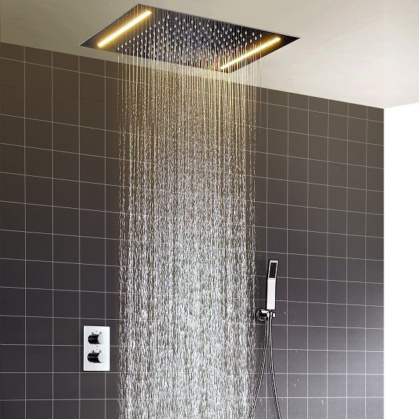 14"x20" White LED Shower Set with Dual Thermostatic Valve