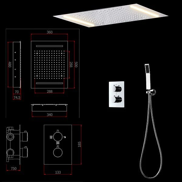 14"x20" White LED Shower Set with Dual Thermostatic Valve - Image 10