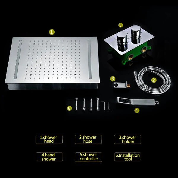 14"x20" White LED Shower Set with Dual Thermostatic Valve - Image 4