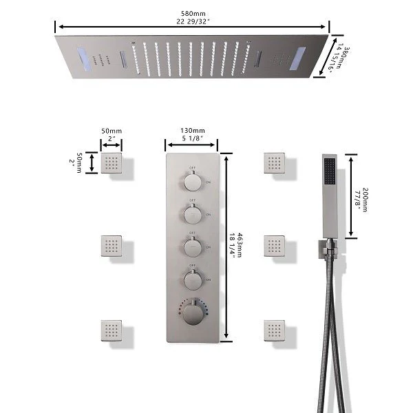 Cascada Serenity 15" x 23" Luxury LED Music Shower System with Bluetooth Speakers, 4-Function Rainfall, Waterfall, Body Jets - Image 3