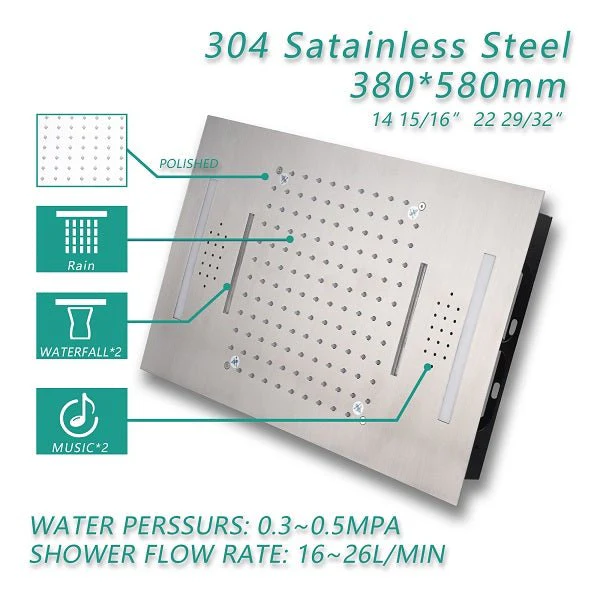 Cascada Serenity 15" x 23" Luxury LED Music Shower System with Bluetooth Speakers, 4-Function Rainfall, Waterfall, Body Jets - Image 9