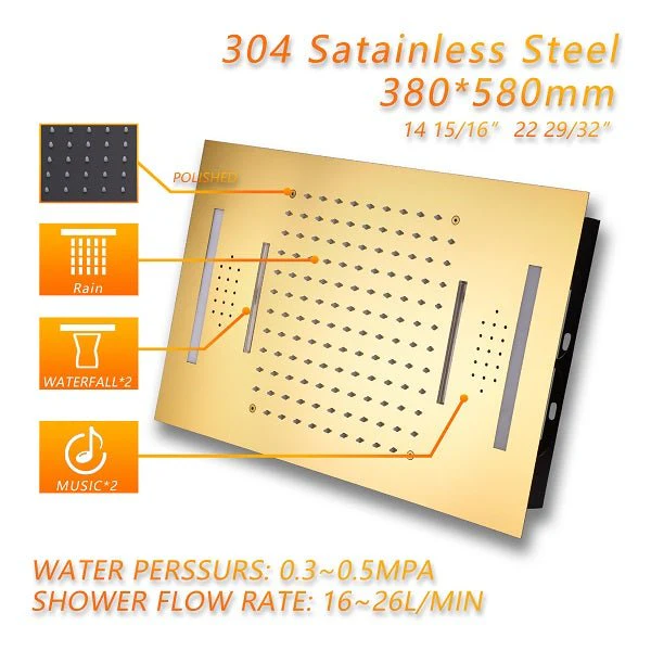 Cascada Serenity Luxury 15" x 23" LED Music Shower System with Built-In Bluetooth Speakers – 4-Function - Image 10