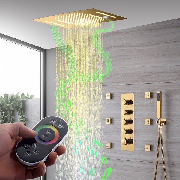 Cascada Serenity Luxury 15" x 23" LED Music Shower System with Built-In Bluetooth Speakers – 4-Function - Image 3