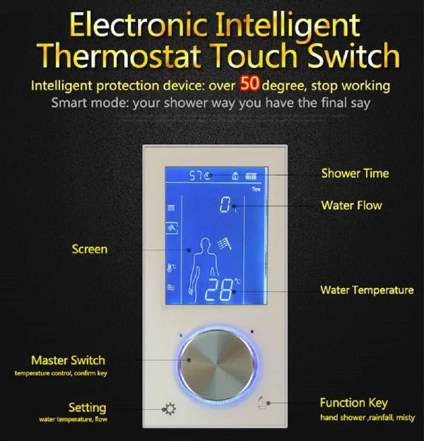 Cascada Veneto Luxury 9"x22” LED Shower Set with Digital LCD Touch Screen - Image 7