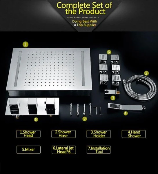 Cascada Luxury Thermostatic 14"x20" LED Shower system with 3 Way Mixer - Image 5