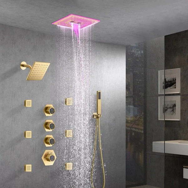 Cascada Maui 16" Brushed Gold LED Music Dual Shower Head System