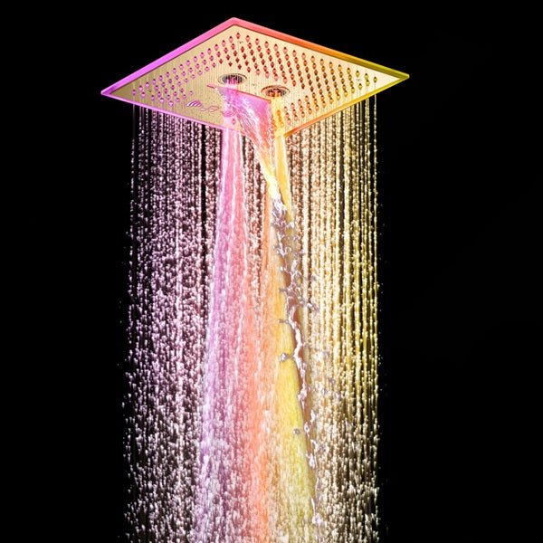 Cascada Maui 16" Brushed Gold LED Music Dual Shower Head System - Image 3