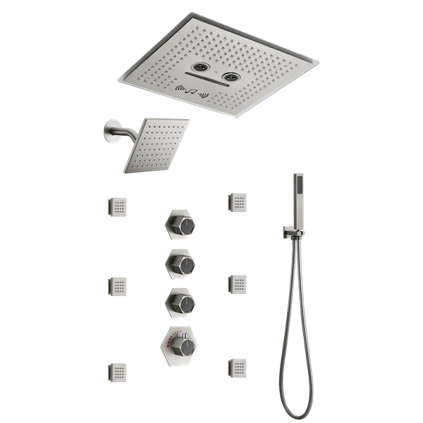 Cascada Maui 16" Brushed Nickel LED Music Dual Shower Head System - Image 7