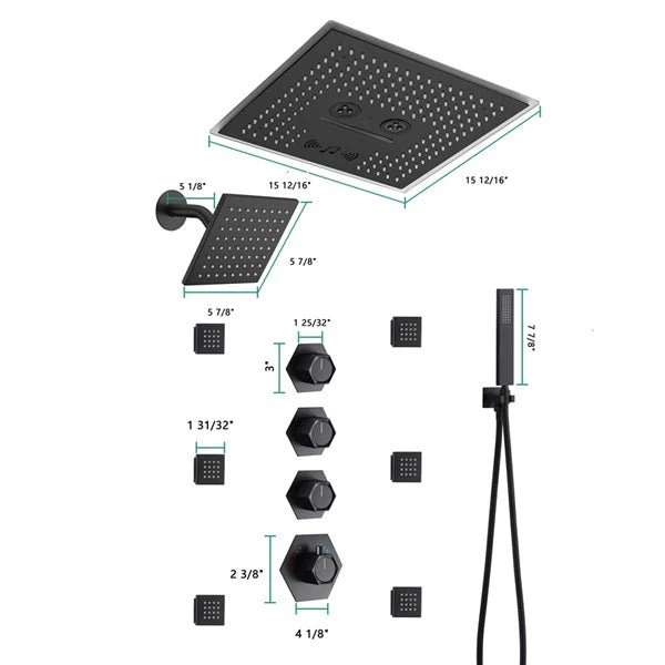 Cascada Maui 16" Matte Black LED Music Dual Shower Head System - Image 5