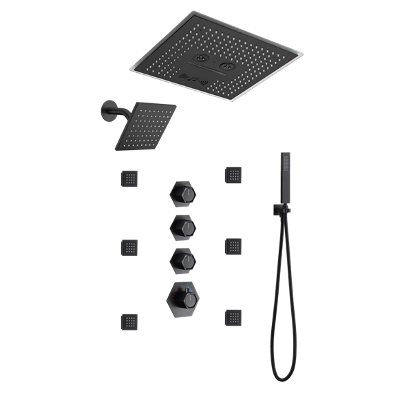 Cascada Maui 16" Matte Black LED Music Dual Shower Head System - Image 8
