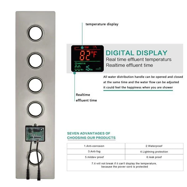 Cascada Naples 9"x22" Bluetooth LED Digital Shower System - Image 6