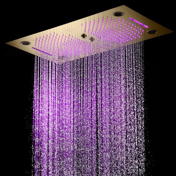 Cascada Pisa 16"x28" Brushed Gold Bluetooth LED Shower System - Image 14