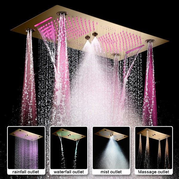 Cascada Pisa 16"x28" Brushed Gold Bluetooth LED Showerhead - Image 2