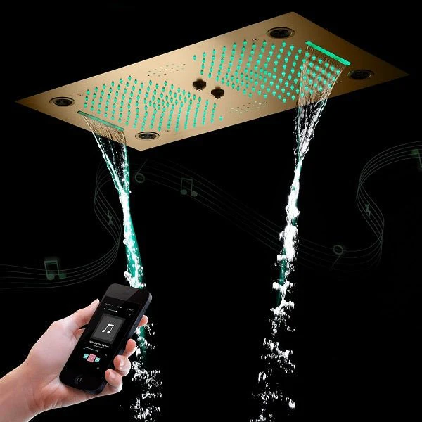 Cascada Pisa 16"x28" Brushed Gold Bluetooth LED Showerhead - Image 9