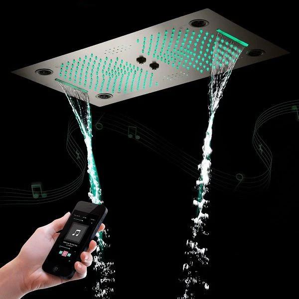 Cascada Pisa 16"x28" Brushed Nickel Bluetooth LED Shower System - Image 13