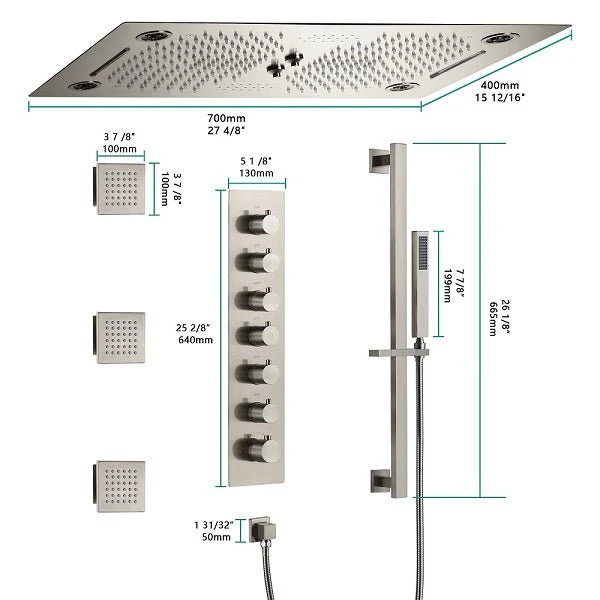 Cascada Pisa 16"x28" Brushed Nickel Bluetooth LED Shower System - Image 5