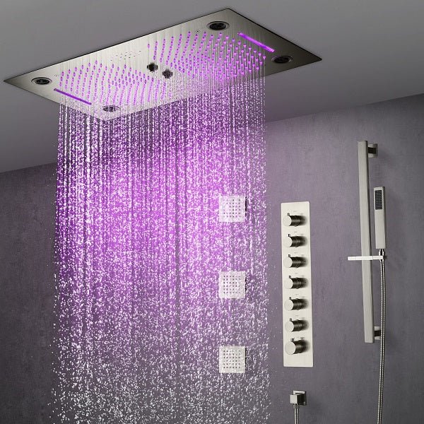 Cascada Pisa 16"x28" Brushed Nickel Bluetooth LED Shower System - Image 8