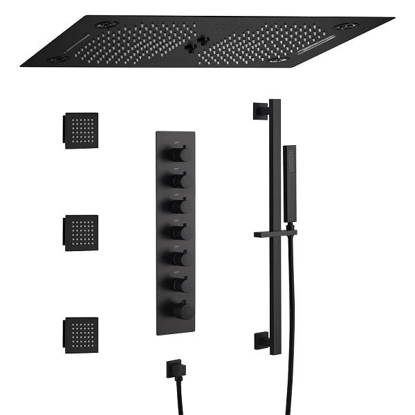 Cascada Pisa 16"x28" Matte Black Bluetooth LED Shower System - Image 11