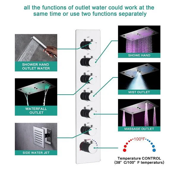 Cascada Pisa 16"x28" Music LED Shower System - Image 3