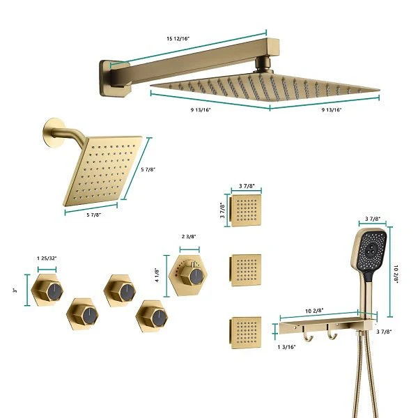 Cascada Pompeii 12" Brushed Gold Shower Set - Image 5