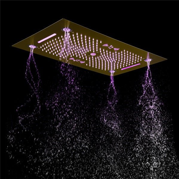 Cascada Rainbow 16"x28" Brushed Gold LED Bluetooth Shower System - Image 10