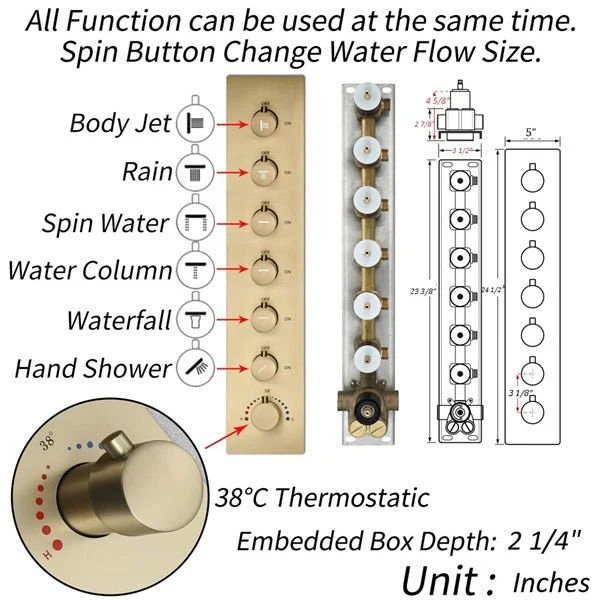 Cascada Rainbow 16"x28" LED Bluetooth Shower System - Image 4