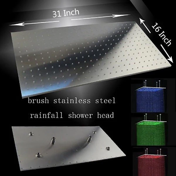 Cascada Rectangular Ceiling Mount Rainfall LED Shower Head (Include Shower Arm) - Image 13