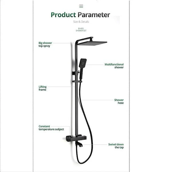 Cascada Rubinetto 10" Matte Black Thermostatic Shower Faucet - Image 7