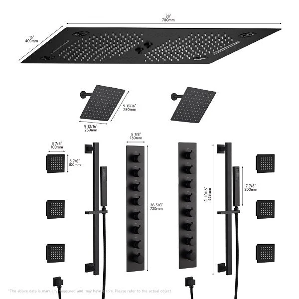 Cascada Sicilian 16"x28" Music LED Waterfall Shower System with Dual Rain Showerheads - Image 13