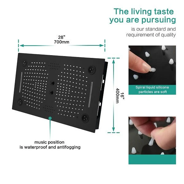 Cascada Sicilian 16"x28" Music LED Waterfall Shower System with Dual Rain Showerheads - Image 15