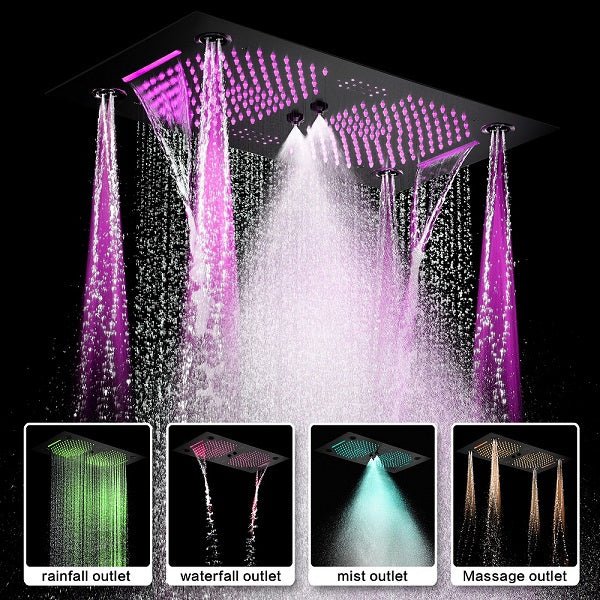 Cascada Sicilian 16"x28" Music LED Waterfall Shower System with Dual Rain Showerheads - Image 2
