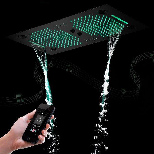 Cascada Sicilian 16"x28" Music LED Waterfall Shower System with Dual Rain Showerheads - Image 5