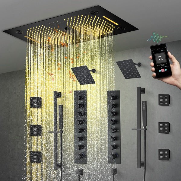 Cascada Sicilian 16"x28" Music LED Waterfall Shower System with Dual Rain Showerheads - Image 6