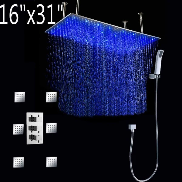 Cascada Tuscany 16"x31" Shower System: LED Rainfall, Massage Jets, Thermostatic