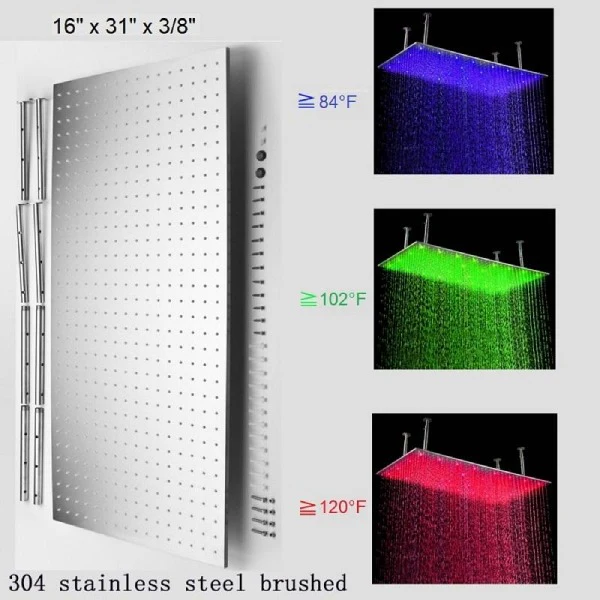 Cascada Tuscany 16"x31" Shower System: LED Rainfall, Massage Jets, Thermostatic - Image 17