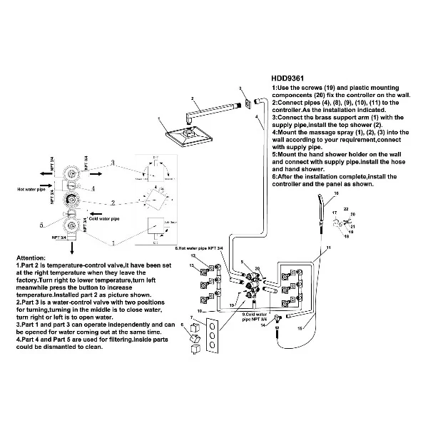 Cascada Tuscany 40" Luxury Bathroom Shower Set with LED Rainfall Head, Thermostatic Control, and 6 Massage Jets - Image 5