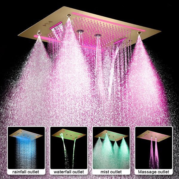 Cascada Venice 23"x31" Brushed Gold Bluetooth LED Showerhead - Image 2