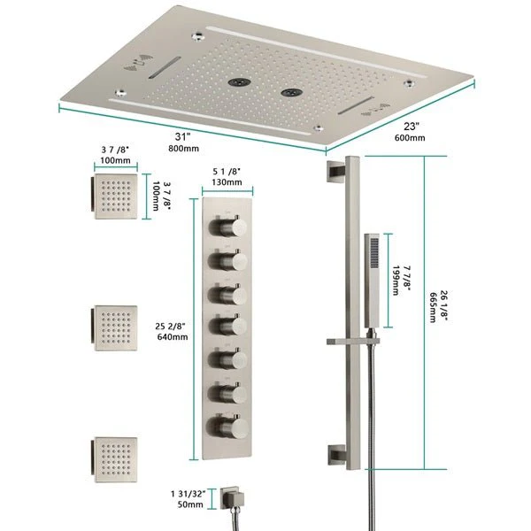 Cascada Venice 23"x31" Brushed Nickel Bluetooth LED Shower System - Image 5