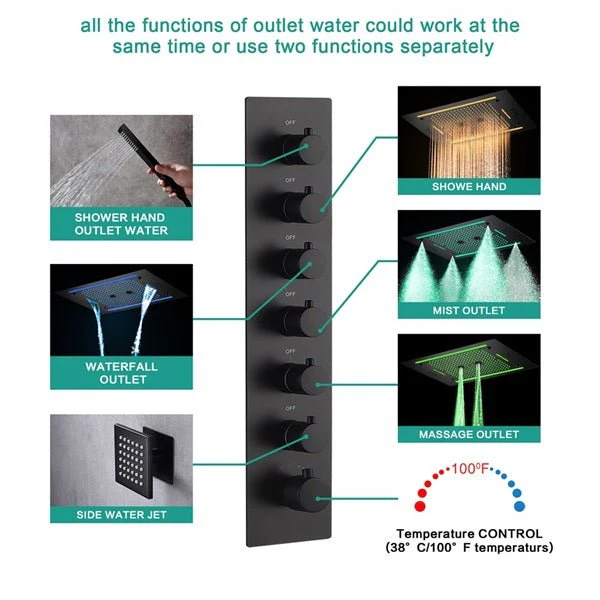 Cascada Venice 23"x31" Matte Black LED Shower System - Image 15