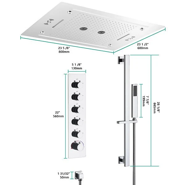 Cascada Venice Luxury 23" x 31" LED Recessed Ceiling Shower System - Image 9