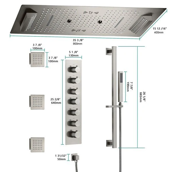 Cascada Verona 16"x36" Brushed Nickel Music LED Shower System - Image 5