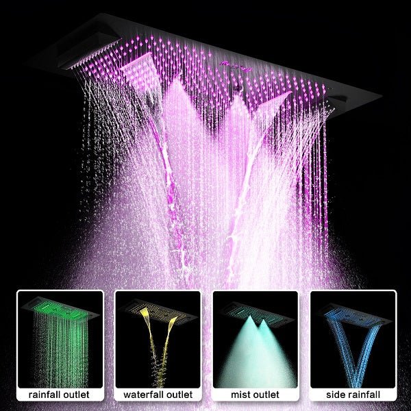 Cascada Verona 16"x36" Matte Black Bluetooth LED Showerhead