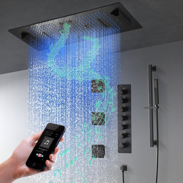 Cascada Verona 16"x36" Matte Black Music LED Shower System