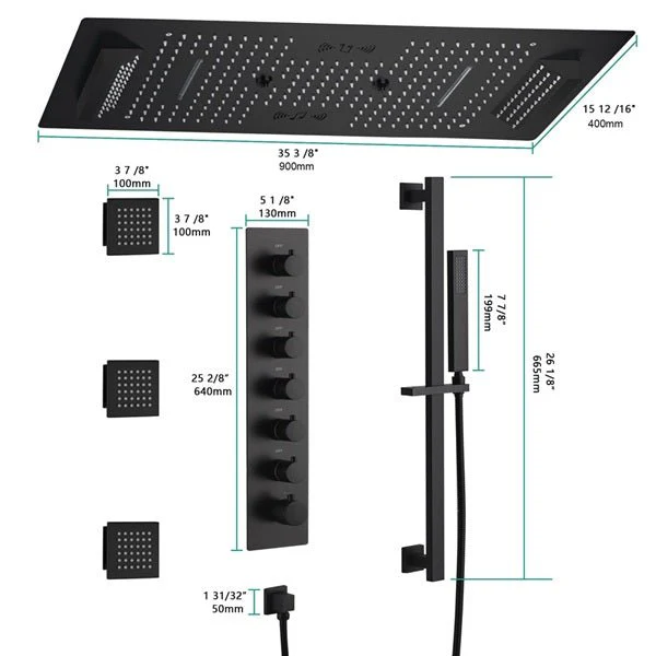 Cascada Verona 16"x36" Matte Black Music LED Shower System - Image 5