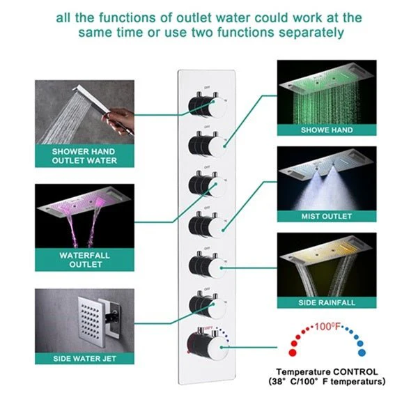 Cascada Verona 16"x36" Music LED Shower System - Image 3