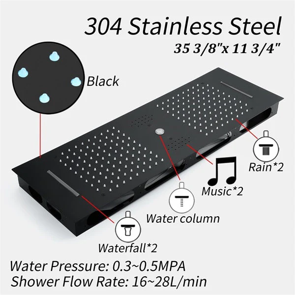 Cascada Victoria 12"x36" LED Bluetooth Shower System - Image 8