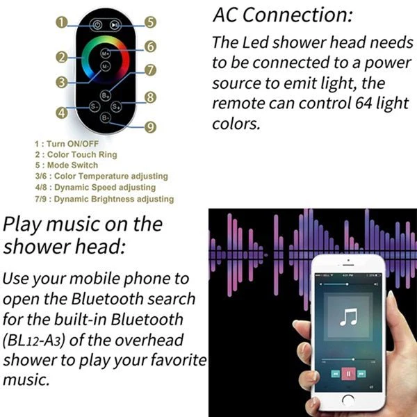Cascada Victoria 12"x36" Matte Black LED Bluetooth Shower System - Image 10