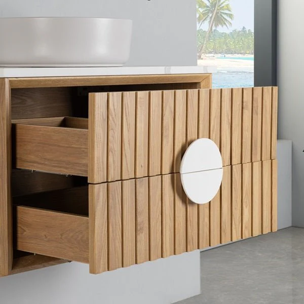 Cascada Wall Mount Floating Bathroom Vanity Oak with Marble Top Ceramic Vessel Sink - Image 4