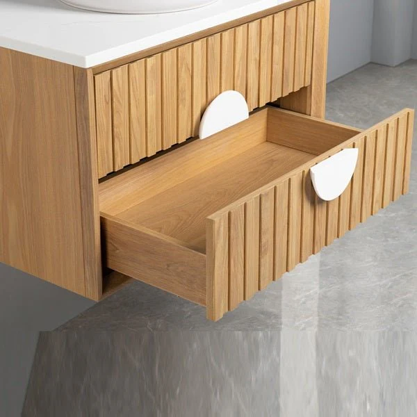 Cascada Wall Mount Floating Bathroom Vanity Oak with Marble Top Ceramic Vessel Sink - Image 5